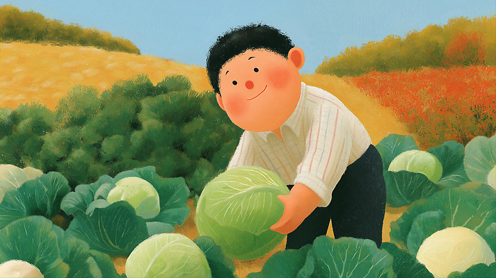 JPG 어린이 농업 채소 일러스트 가족 모션 자연 웃음 풍경 소년 초원 농작물 기쁨 수확 성장 가을 농촌 신선 농부 즐거움 배추 국내일러스트 AI일러스트 AI콘텐츠 직업 계절 남자 감정 산업 관계 표정 사람 시골 생태계 파일형식