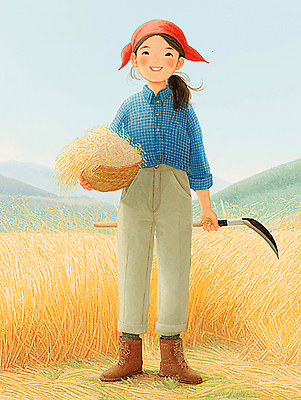 JPG 전통 손 계절 행복 농업 일러스트 자연 성공 곡류 작업복 웃음 소녀 초원 청년 여름 농장 수확 도구 작업 농부 국내일러스트 AI일러스트 AI콘텐츠 직업 옷 여자 감정 산업 어린이 컨셉 표정 성인 신체부위 생태계 파일형식