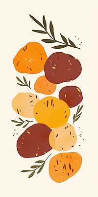 JPG 디자인 컬러 채소 일러스트 재료 자연 감자 건강 요리 풍경 귀여움 주방 올리브 조화 색감 창작 국내일러스트 AI일러스트 AI콘텐츠 열매 컨셉 생태계 파일형식