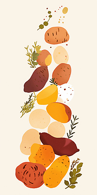 JPG 모양 디자인 음식 컬러 백그라운드 채소 일러스트 재료 자연 식탁 감자 따뜻함 건강 요리 신선 허브 준비 그림 고구마 일렬 국내일러스트 AI일러스트 AI콘텐츠 식물 탁자 뿌리채소 생태계 파일형식