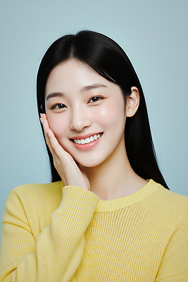 JPG 편집이미지 헤어스타일 여자 포즈 백그라운드 모션 표정 미소 청춘 노란색 매력적 스웨터 피부 뷰티풀 의료성형뷰티 편집실사 AI인물포토 AI콘텐츠 컬러 컨셉 상의 사람 신체부위 CG 파일형식 AI포토