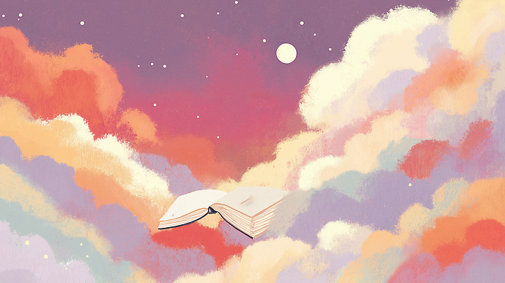 JPG 구름 별 컬러 일러스트 자연 하늘 휴식 풍경 책 꿈 달 저녁 그림 가벼움 상상력 국내일러스트 AI일러스트 AI콘텐츠 자연요소 컨셉 무게 야간 생태계 파일형식