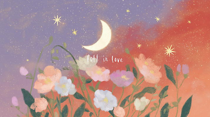 JPG 꽃 감정 별 예술 컬러 백그라운드 일러스트 자연 하늘 사랑 풍경 황혼 달 분위기 저녁 달빛 조화 뷰티풀 순간 국내일러스트 AI일러스트 AI콘텐츠 자연요소 식물 컨셉 일몰 야간 생태계 파일형식