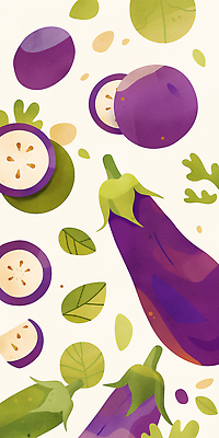 JPG 문자 디자인 음식 컬러 농업 채소 일러스트 재료 자연 가지 건강 요리 보라색 식사 샐러드 신선 원예 조화 생동감 스타일 국내일러스트 AI일러스트 AI콘텐츠 산업 취미 생태계 파일형식