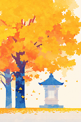 JPG 나무 전통 건축물 계절 문화 여유 컬러 단풍 잎 일러스트 자연 바람 풍경 노란색 고요 가을 조화 뷰티풀 국내일러스트 AI일러스트 AI콘텐츠 자연요소 식물 건축 감정 날씨 생태계 파일형식