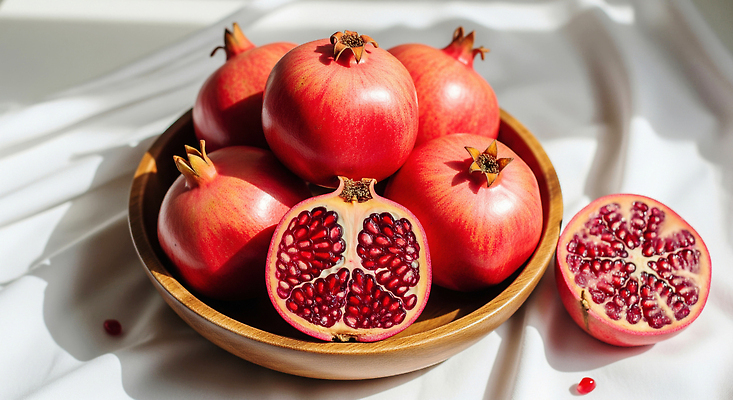 JPG 식물 편집이미지 과일 식탁 디저트 빨간색 식사 신선 석류 건강식 과즙 나무그릇 편집실사 AI포토 AI콘텐츠 그릇 음식 컬러 탁자 목재 CG 파일형식