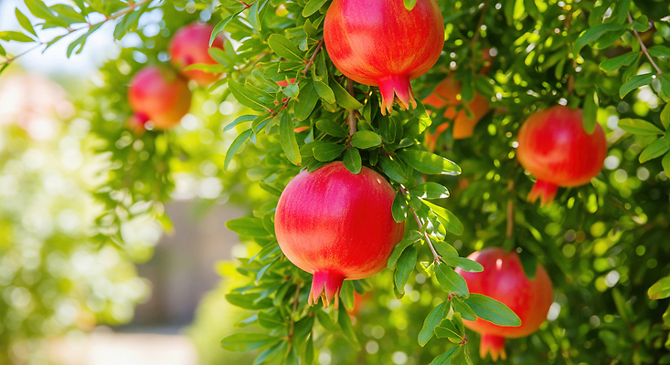 JPG 나무 식물 편집이미지 열매 잎 과일 자연 풍경 빨간색 초록색 여름 햇빛 농장 농사 석류 편집실사 AI포토 AI콘텐츠 계절 컬러 농업 태양 CG 생태계 파일형식