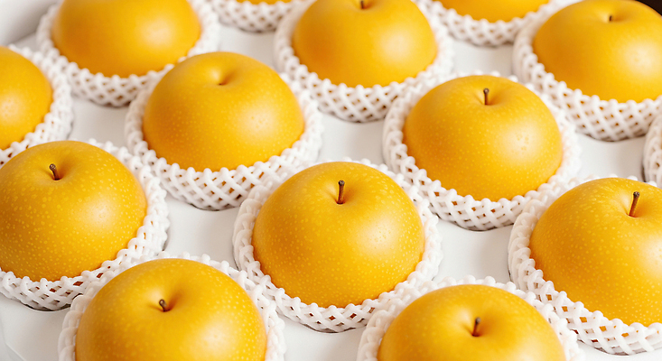 JPG 편집이미지 음식 과일 포장 자연 건강 농작물 노란색 바구니 전시 신선 배 달콤 일렬 쇼케이스 편집실사 AI포토 AI콘텐츠 컬러 농업 맛 CG 생태계 진열장 파일형식