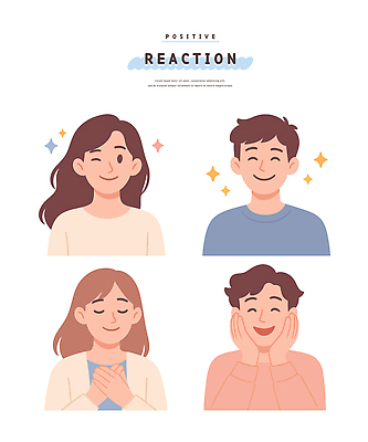 캐릭터 행복 감정 일러스트 따뜻함 표정 사랑 미소 사람 여러명 일상 기쁨 표현 사회 그림 소통 교감 긍정적 반응 뷰티풀 국내일러스트 AI파일 다수 컨셉 라이프 공동체 파일형식 벡터