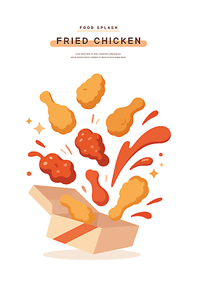 음식 컬러 조각 백그라운드 일러스트 디저트 패스트푸드 육류 요리 상자 치킨 튀김 소스 즐거움 생동감 맛있는 국내일러스트 AI파일 감정 식재료 양념 인스턴트 닭고기요리 파일형식 벡터