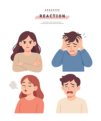 캐릭터 감정 일러스트 스트레스 표정 피곤 사람 슬픔 표현 걱정 불만 심리 반응 부정적 우울감 국내일러스트 AI파일 컨셉 파일형식 벡터