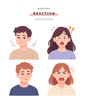 캐릭터 여자 남자 감정 얼굴 일러스트 무표정 표정 사람 다양 슬픔 분노 표현 무서움 그림 심리 반응 국내일러스트 AI파일 다수 신체부위 파일형식 벡터