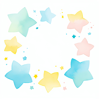 JPG 모양 디자인 별 분홍색 컬러 하늘색 백그라운드 일러스트 그래픽 장식 노란색 물감 원형 편안함 크기 그림 파스텔 조화 소프트 국내일러스트 AI일러스트 AI콘텐츠 자연요소 도형 학용품 파란색 미술도구 감각 파일형식