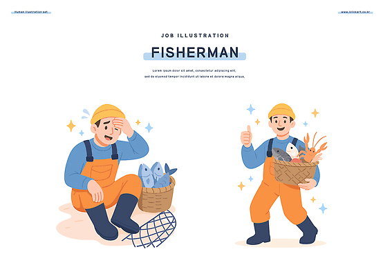 전통 바다 일러스트 모션 자연 생물 어류 어업 해변 일상 바구니 기쁨 수확 작업 그물 어부 해산물 고민 어촌 현실 일러캐릭터 AI파일 직업 캐릭터 감정 산업 농업 라이프 수중동물 시골 생태계 파일형식 벡터
