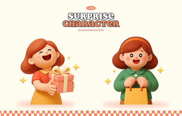 PSD 편집이미지 캐릭터 행복 어린이 포장 선물 웃음 파티 귀여움 축제 기쁨 놀기 색감 편집3D 감정 컨셉 모션 표정 사람 이벤트 3D 파일형식