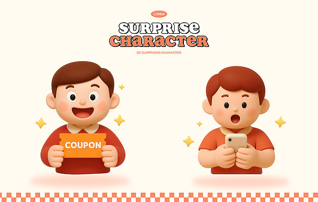 PSD 편집이미지 캐릭터 디자인 모션 표정 웃음 사람 이벤트 스마트폰 놀람 즐거움 쿠폰 아이템 편집3D 감정 핸드폰 스마트기기 3D 파일형식