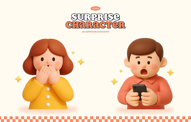 PSD 편집이미지 캐릭터 디자인 여자 남자 감정 상반신 그래픽 스마트폰 3D 놀람 표현 반응 순간 편집3D 표정 사람 핸드폰 스마트기기 디지털합성 파일형식