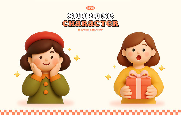 PSD 편집이미지 캐릭터 디자인 행복 컬러 선물 귀여움 놀람 기쁨 표현 즐거움 그림 서프라이즈 편집3D 감정 컨셉 표정 3D 파일형식