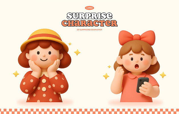 PSD 편집이미지 캐릭터 디자인 감정 어린이 컬러 포즈 아이디어 사람 핸드폰 귀여움 놀람 표현 즐거움 창의성 편집3D 컨셉 표정 전자제품 3D 파일형식