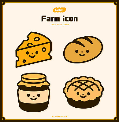 캐릭터 디자인 음식 빵 농업 일러스트 치즈 농작물 농장 귀여움 잼 파이 국내일러스트 AI파일 산업 컨셉 유제품 소스_음식 파일형식 벡터