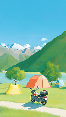 JPG 호수 여행 일러스트 모션 자연 휴식 산 텐트 풍경 여름 야외활동 캠핑 탐험 도전 오토바이 녹음 즐거움 풍경화 국내일러스트 AI일러스트 AI콘텐츠 계절 감정 컨셉 레저 캠핑도구 바이크 기록 그림 생태계 파일형식