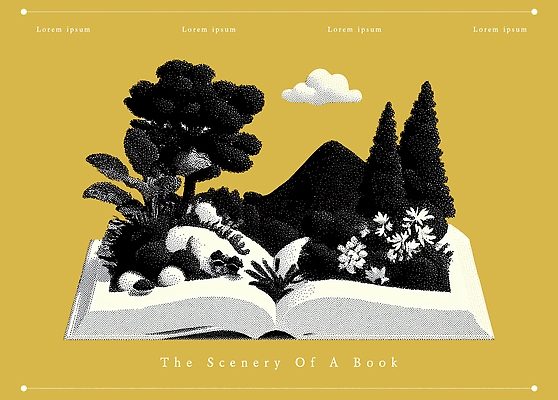 PSD 나무 디자인 꽃 예술 상징 백그라운드 일러스트 자연 산 풍경 책 독서 표현 조화 상상력 색감 창의성 테마 국내일러스트 식물 생태계 파일형식