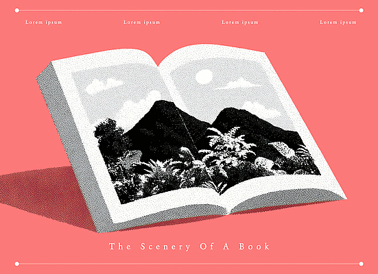 PSD 식물 디자인 분홍색 컬러 일러스트 텍스트 자연 산 풍경 책 그림 작품 힐링 페이지 조화 인쇄물 창의성 국내일러스트 미술 생태계 파일형식