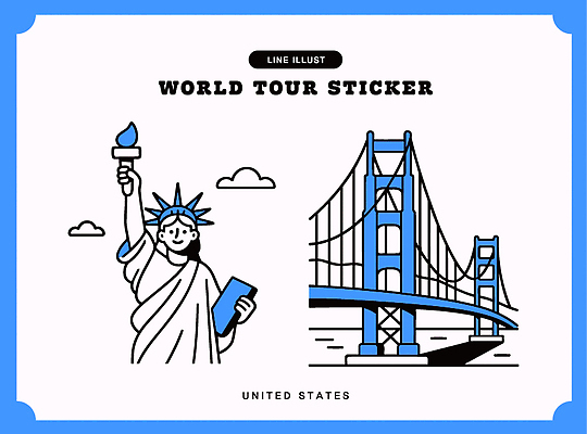 디자인 문화 예술 상징 여행 스티커 일러스트 기념 풍경 미국 도시 역사 라인아트 자유의여신상 기념품 방문 가교 국내일러스트 AI파일 건축물 선 북아메리카 세계문화유산 오브젝트 파일형식 벡터