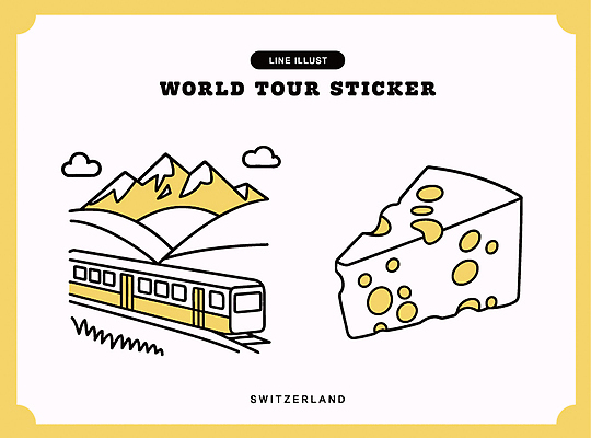 전통 디자인 문화 컬러 여행 스티커 일러스트 자연 치즈 산 미소 풍경 기차 금색 세계여행 맛 라인아트 스위스 그림 기념품 국내일러스트 AI파일 유럽 선 육상교통 컨셉 유제품 대중교통 표정 세계 오브젝트 생태계 파일형식 벡터