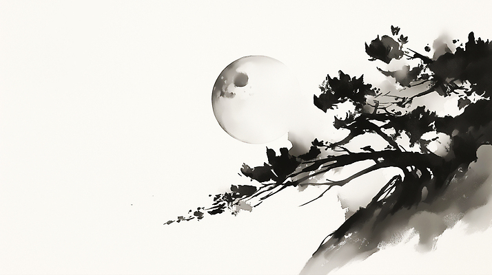 JPG 나무 감정 실루엣 예술 일러스트 자연 하늘 수묵화 풍경 고요 보름달 달 대기 밤 한국화 감성 조화 단순화된 뷰티풀 국내일러스트 AI일러스트 AI콘텐츠 자연요소 식물 컨셉 촬영기법 미술 견과류 동양화 생태계 파일형식