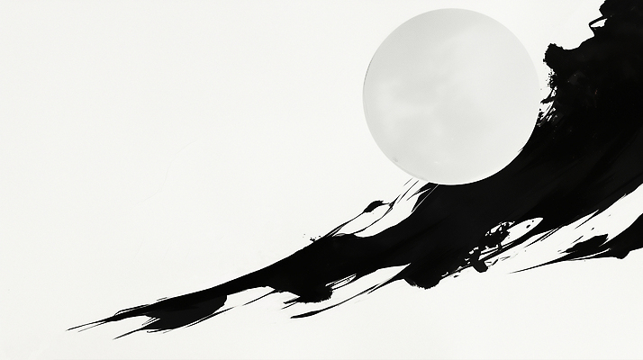 JPG 디자인 감정 예술 백그라운드 일러스트 모션 자연 잉크 흑백 형상 수묵화 검은색 흐름 보름달 달 흰색 준비 기하학 조화 국내일러스트 AI일러스트 AI콘텐츠 자연요소 컬러 컨셉 무늬 촬영기법 미술 생태계 파일형식