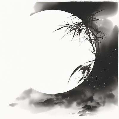 JPG 식물 구름 예술 일러스트 자연 밤하늘 하늘 회화 수묵화 풍경 평화 고요 보름달 원형 달빛 대나무 동양화 그림 심플 조화 국내일러스트 AI일러스트 AI콘텐츠 자연요소 도형 나무 컨셉 말하기 미술 달 야간 생태계 파일형식