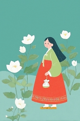 JPG 식물 전통 옷 여자 꽃 행복 전통문화 컬러 일러스트 자연 한국 건강 미소 풍경 여름 걷기 보자기 한복 즐거움 오브젝트 뷰티풀 국내일러스트 AI일러스트 AI콘텐츠 한국전통 계절 감정 아시아 문화 모션 표정 사람 전통의상 생태계 파일형식 천_직물