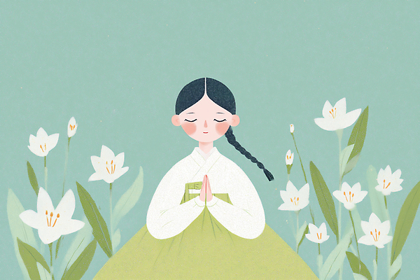 JPG 전통 꽃 문화 예술 일러스트 자연 한국 소녀 여름 평화 희망 기도 표현 한복 민속 뷰티풀 정화 국내일러스트 AI일러스트 AI콘텐츠 식물 한국전통 계절 여자 감정 아시아 어린이 컨셉 전통의상 생태계 파일형식