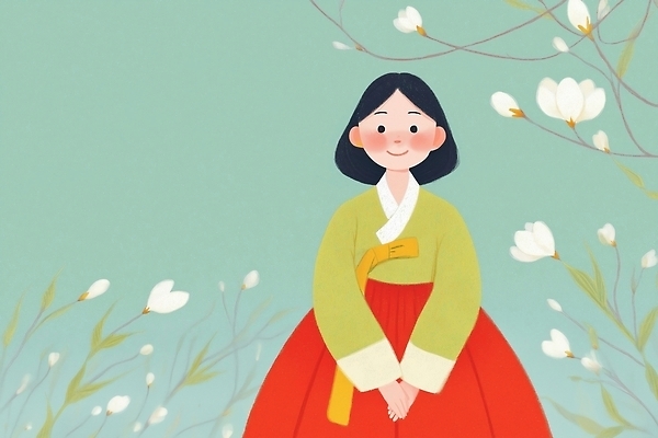 JPG 캐릭터 전통 계절 여자 꽃 행복 문화 어린이 백그라운드 일러스트 자연 한국 미소 소녀 전통의상 한복 순수 그림 뷰티풀 국내일러스트 AI일러스트 AI콘텐츠 식물 한국전통 감정 아시아 컨셉 표정 사람 생태계 파일형식