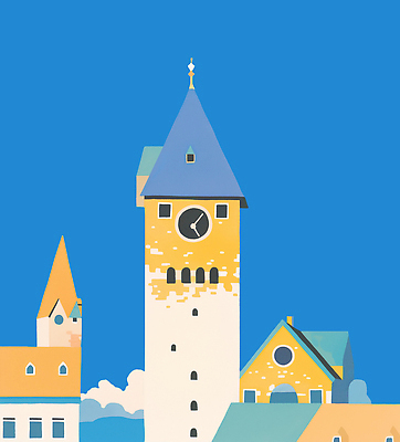 PSD 전통 건축물 문화 예술 여행 백그라운드 일러스트 풍경 건물 파란색 태양 도시 시간 시계탑 지역 조화 뷰티풀 풍경화 국내일러스트 자연요소 건축 컬러 탑 그림 파일형식