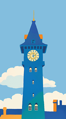 PSD 구름 건축물 디자인 예술 시계 컬러 백그라운드 일러스트 자연 하늘 날씨 풍경 건물 파란색 평화 탑 시간 구조물 모던 시계탑 오후 국내일러스트 자연요소 건축 컨셉 생태계 파일형식