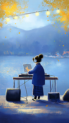 JPG 호수 예술 음악 일러스트 모션 조명 산 사람 풍경 여름 빛 컴퓨터 헤드폰 기계 공연 도시 저녁 DJ 락페스티벌 리듬 믹싱 국내일러스트 AI일러스트 AI콘텐츠 계절 음향기기 문화예술 이벤트 전자제품 축제 야간 파일형식