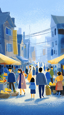 JPG 문화 과일 일러스트 가족 모션 거리 풍경 여러명 친구 쇼핑 상점 도심 군중 상인 상업 지역 소통 가판대 락페스티벌 색감 오후 전통시장 국내일러스트 AI일러스트 AI콘텐츠 전통 다수 컨셉 관계 사람 축제 도시 시장 파일형식