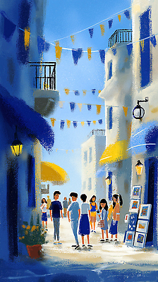 JPG 문화 여행 일러스트 모션 바람 거리 대화 풍경 여러명 여름 햇빛 소풍 깃발 도시 골목길 즐거움 락페스티벌 아기자기 국내일러스트 AI일러스트 AI콘텐츠 자연요소 계절 감정 길 다수 컨셉 날씨 말하기 사람 태양 야외활동 축제 파일형식