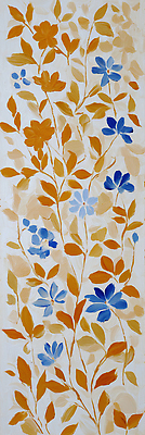 JPG 디자인 꽃 세로배너 컬러 잎 패턴 일러스트 자연 페인팅 벽면 장식 파란색 주황색 관목 그림 조화 생동감 스타일 국내일러스트 AI일러스트 AI콘텐츠 나무 식물 배너 벽 무늬 세로 생태계 파일형식