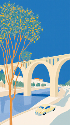 JPG 나무 여유 예술 일러스트 자연 하늘 수채화 주택 따뜻함 풍경 파란색 강 평화 그림 아치 소통 색채 가교 국내일러스트 AI일러스트 AI콘텐츠 식물 건축물 감정 컬러 컨셉 건물 생태계 파일형식