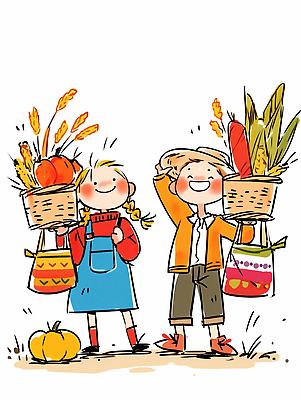 JPG 전통 행복 컬러 농업 채소 일러스트 가족 자연 곡류 옥수수 웃음 여름 농장 바구니 수확 가을 밀 Pumpkin 국내일러스트 AI일러스트 AI콘텐츠 계절 감정 산업 관계 표정 생태계 파일형식