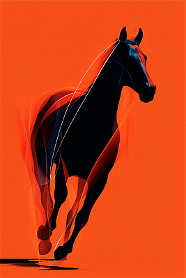 JPG 모양 동물 편집이미지 디자인 실루엣 백그라운드 모션 그래픽 달리기 주황색 에너지 말_게임 우아함 그림 창의성 이미지편집 AI컴퓨터그래픽 AI콘텐츠 컬러 컨셉 촬영기법 파일형식