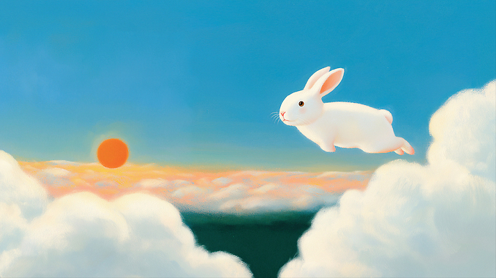 JPG 동물 구름 행복 여행 일러스트 자연 하늘 아침 풍경 초원 태양 귀여움 새벽 꿈 자유 토끼 장면 순간 환상 국내일러스트 AI일러스트 AI콘텐츠 주간 자연요소 감정 컨셉 포유류 반려동물 생태계 파일형식