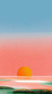 JPG 물결 바다 분홍색 컬러 하늘색 일러스트 자연 하늘 풍경 해변 태양 평화 고요 일몰 저녁 조화 뷰티풀 수평선 국내일러스트 AI일러스트 AI콘텐츠 자연요소 컨셉 파란색 노을 야간 생태계 파일형식