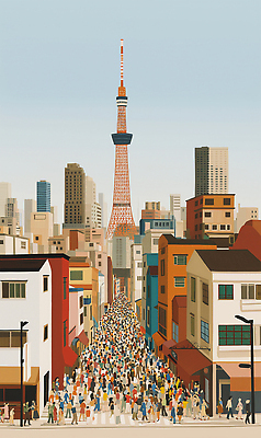 JPG 건축 문화 여행 일러스트 거리 거리풍경 풍경 여러명 건물 생활 도시풍경 탑 일본 활발 도시 도쿄 생동감 국내일러스트 AI일러스트 AI콘텐츠 건축물 아시아 다수 컨셉 사람 파일형식