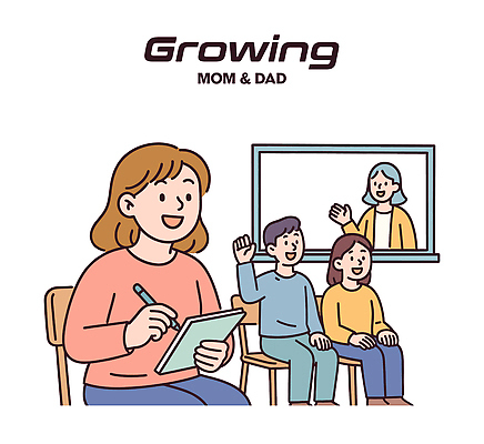 교육 얼굴 어린이 일러스트 가족 모션 협력 대화 부모 스크린 성장 전문직 결과 연습 상담 소통 교감 지원 참여 프로그램 국내일러스트 AI파일 직업 컨셉 관계 말하기 사람 신체부위 파일형식 벡터