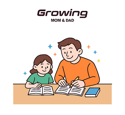 교육 감정 어린이 일러스트 가족 모션 엄마 함께함 따뜻함 사랑 책 학습 부모 다정 성장 자녀 시간 아빠 소통 상호작용 국내일러스트 AI파일 컨셉 관계 사람 파일형식 벡터