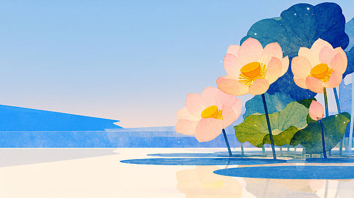 JPG 나무 식물 여유 컬러 일러스트 자연 하늘 생명 연꽃 미소 풍경 여름 파란색 빛 평화 정원 공간 조화 뷰티풀 국내일러스트 AI일러스트 AI콘텐츠 계절 꽃 감정 컨셉 표정 생태계 파일형식